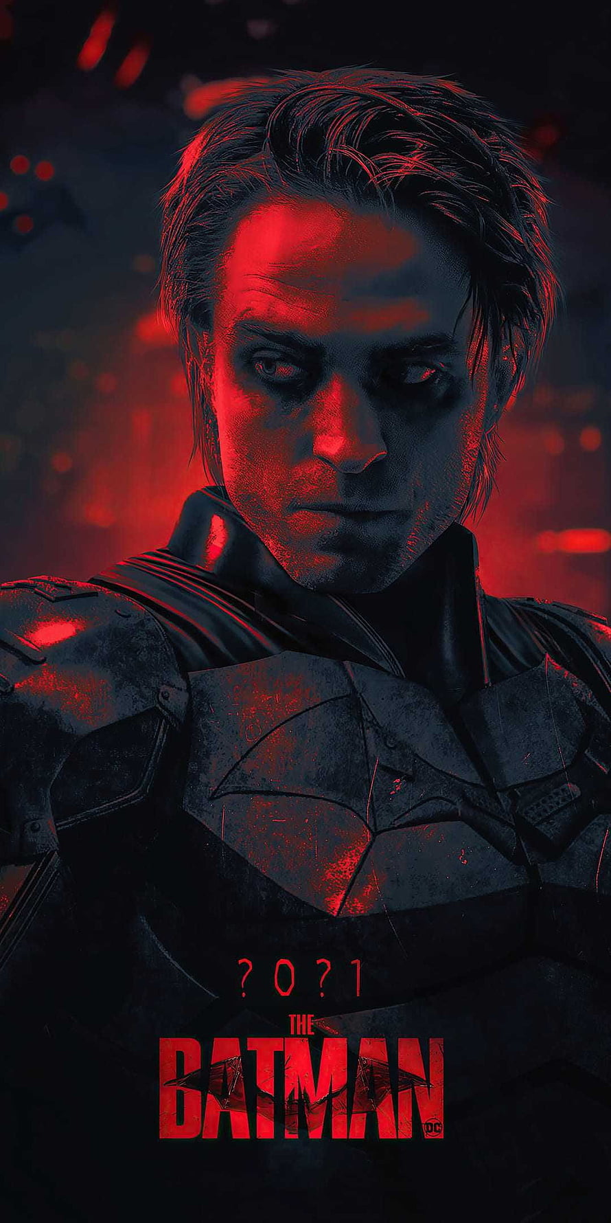 The Batman 2022 Movie Poster Featuring Robert Pattinson in Dark Armor with Red Lighting HD phone wallpaper