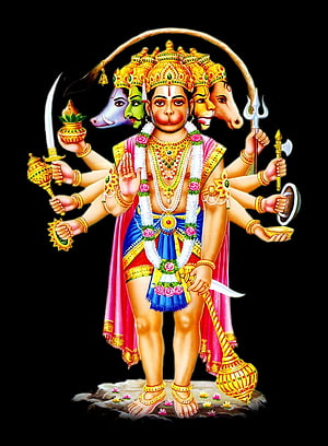 Panchamukha Hanuman Five-Faced Hindu Deity Illustration with Traditional Weapons and Ornaments, Panchamukha Hanuman, panchmukhi hanuman HD phone wallpaper
