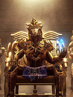 Golden Pharaoh X Suit Character Seated on Ornate Throne in PUBG Mobile HD phone wallpaper