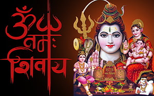 Lord Shiva Family Deity Illustration With Om Namah Shivay Mantra HD wallpaper