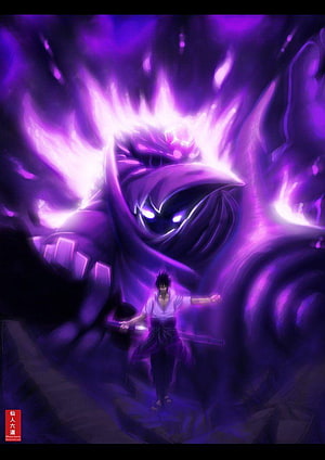 Sasuke Uchiha Channeling Purple Susanoo Energy in Naruto Anime Artwork HD phone wallpaper