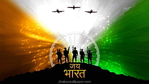 Indian Army Silhouettes With Ashoka Chakra And Tricolor Sky For Independence Day HD wallpaper