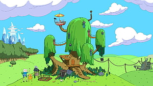 Adventure Time Treehouse Scene with Finn and Jake in the Land of Ooo HD wallpaper