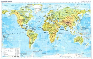 Detailed World Physical Map Showing Continents, Oceans, and Topography HD wallpaper