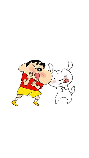 Shin-chan and Shiro in a Playful Anime Illustration HD phone wallpaper