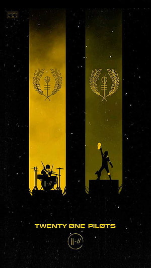 Twenty One Pilots Minimalist Gold and Black Concert Poster Artwork HD phone wallpaper