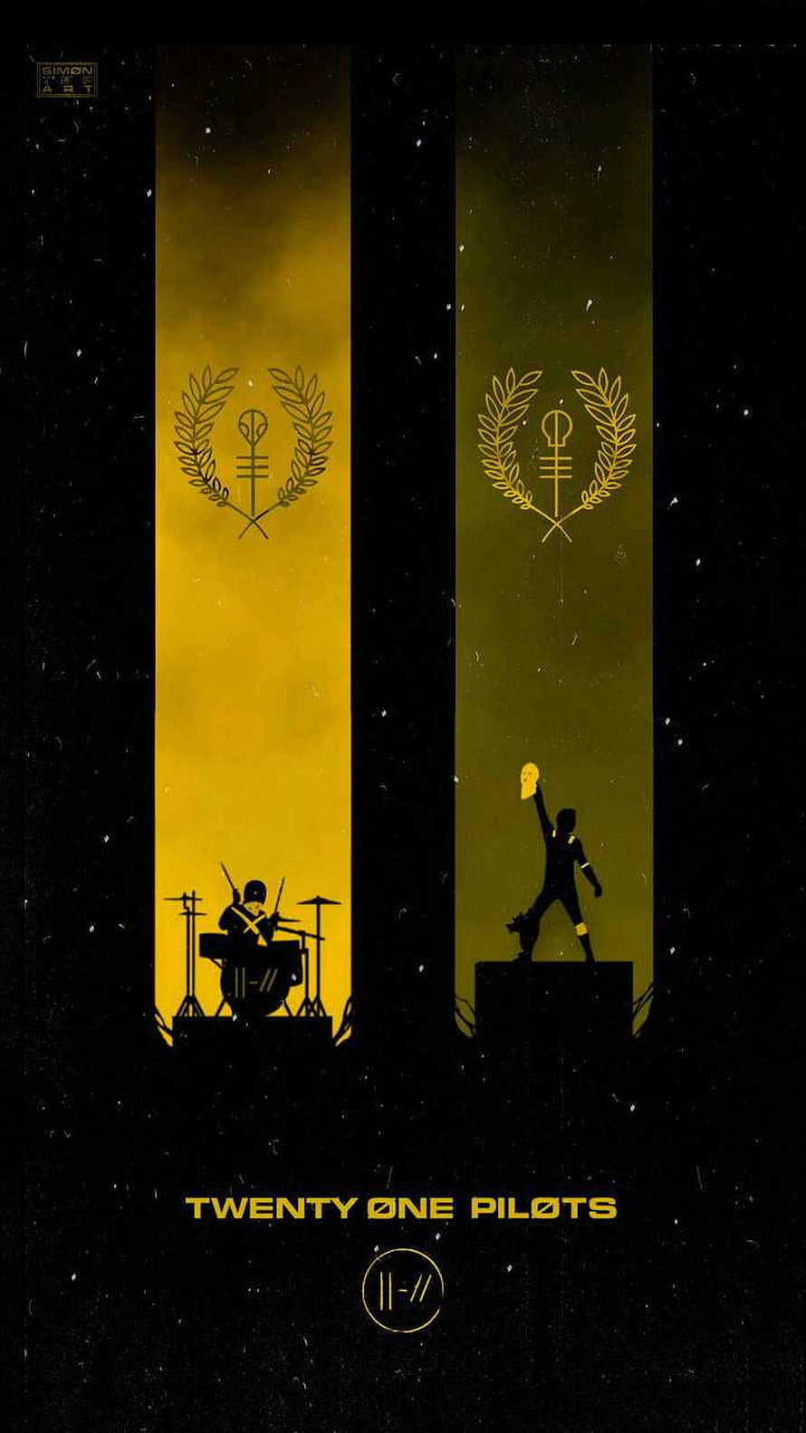 Twenty One Pilots Minimalist Gold and Black Concert Poster Artwork HD phone wallpaper