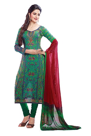 Elegant Green Embroidered Salwar Kameez with Red Dupatta HD phone wallpaper