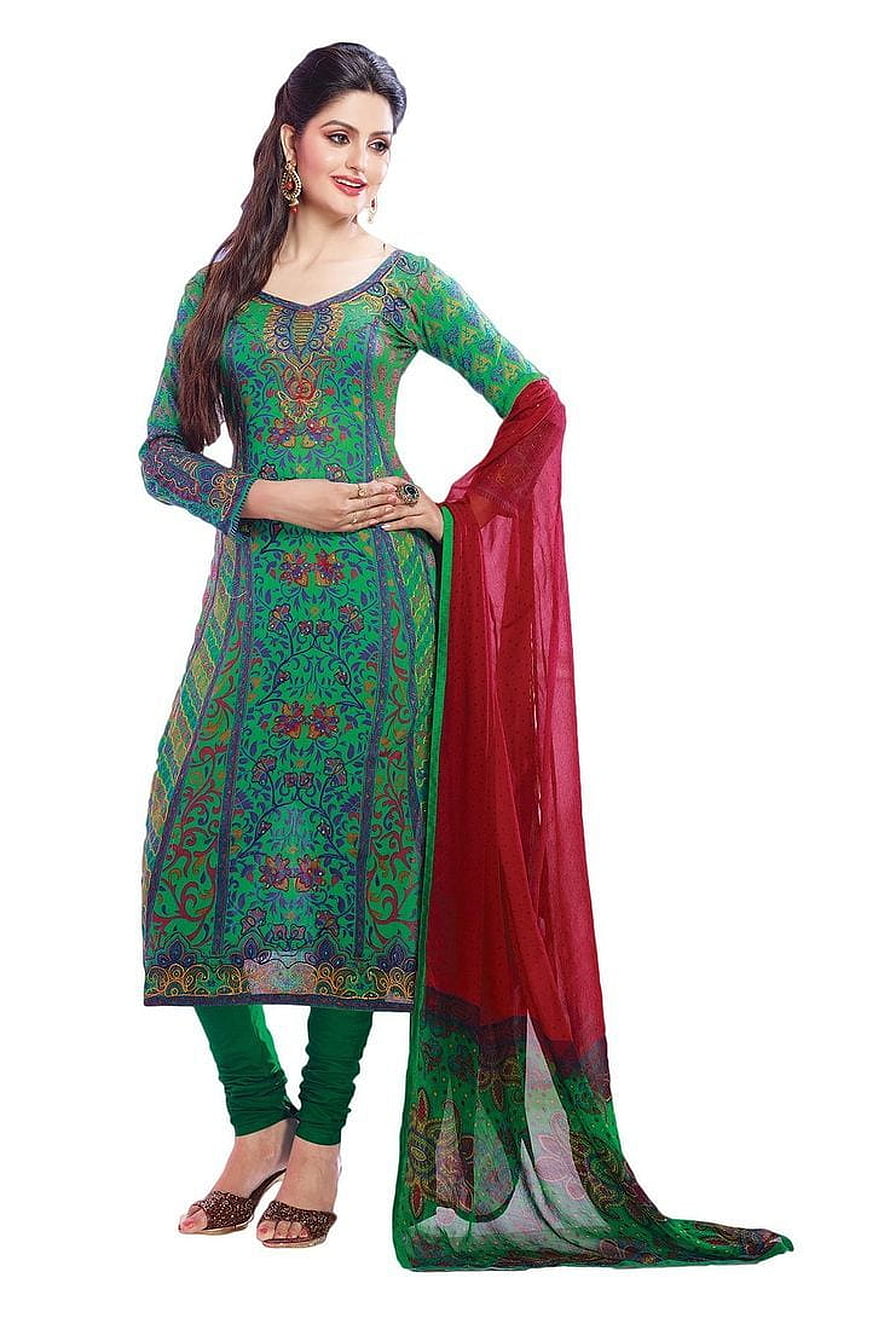 Elegant Green Embroidered Salwar Kameez with Red Dupatta HD phone wallpaper