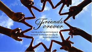 Hands Forming a Heart Shape Against Blue Sky with Friendship Quote HD wallpaper