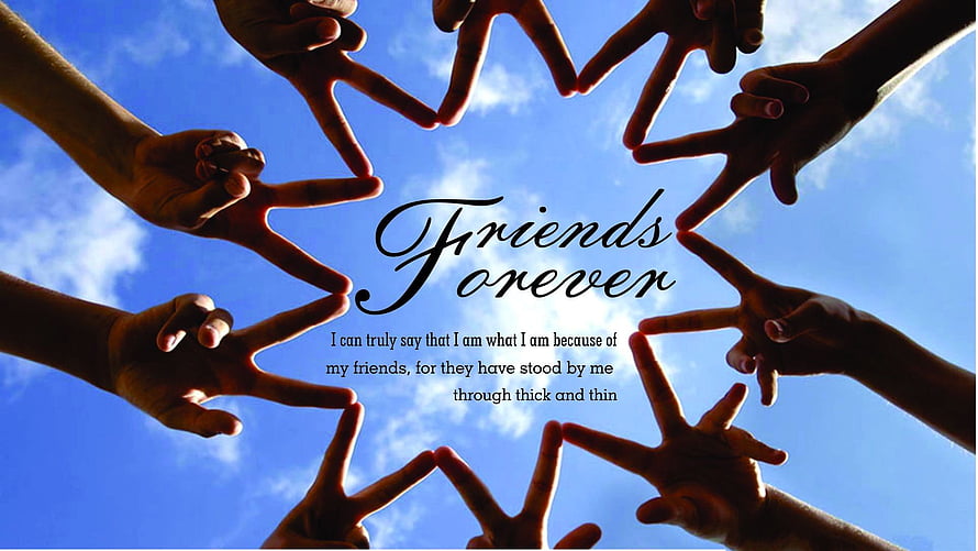 Hands Forming a Heart Shape Against Blue Sky with Friendship Quote HD wallpaper