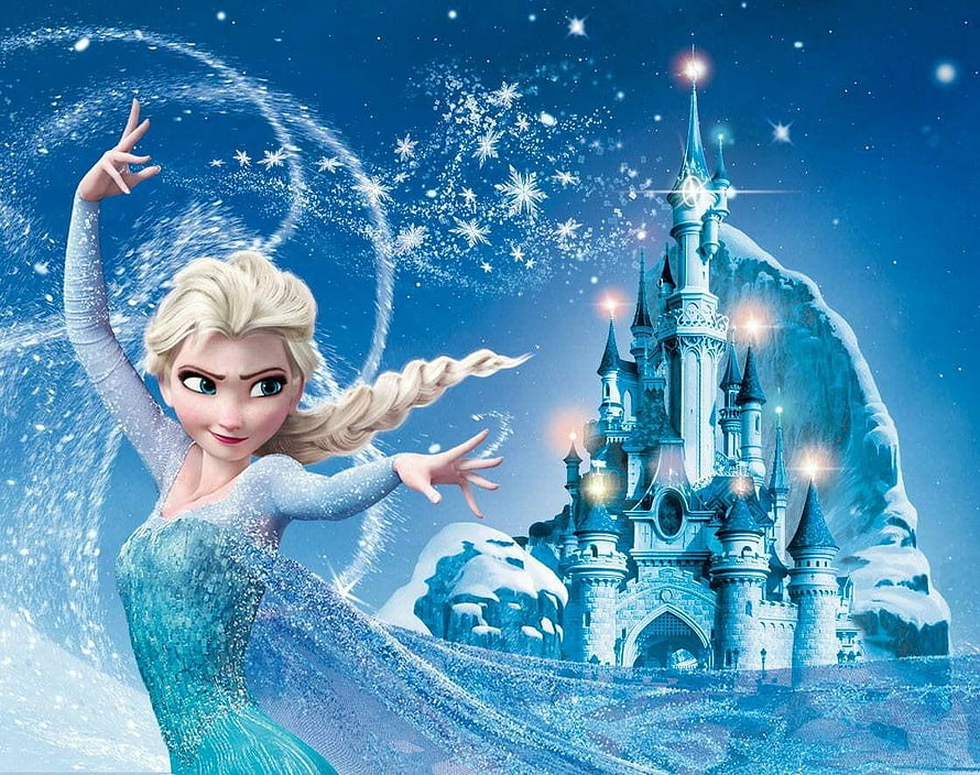 Elsa Creating Ice Castle in Frozen Winter Fantasy Scene HD wallpaper