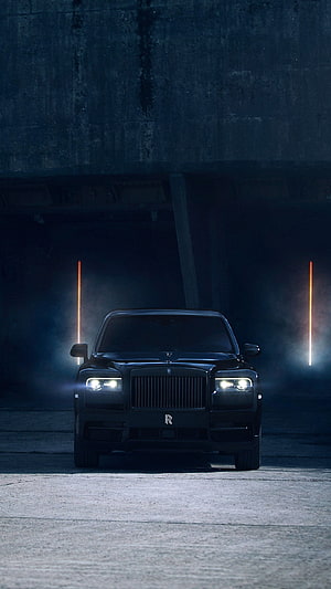 Rolls-Royce Cullinan Black Badge Front View in Dark Industrial Setting HD phone wallpaper