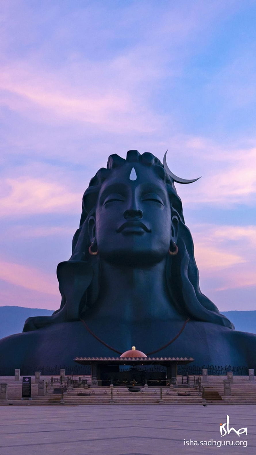 Adiyogi Shiva Statue at Isha Yoga Center Under a Pastel Twilight Sky HD phone wallpaper