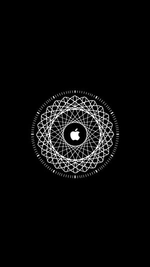 Apple Logo Centered in Intricate White Geometric Mandala Pattern on Black Background HD phone wallpaper