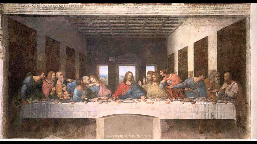 Leonardo da Vinci The Last Supper Fresco Depicting Jesus and the Twelve Apostles at a Long Table HD wallpaper