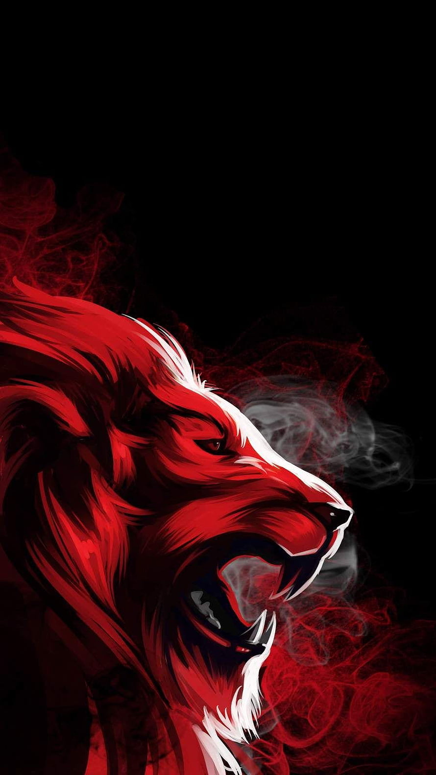 Fierce Red Lion Roaring in Smoke Against a Dark Background HD phone wallpaper