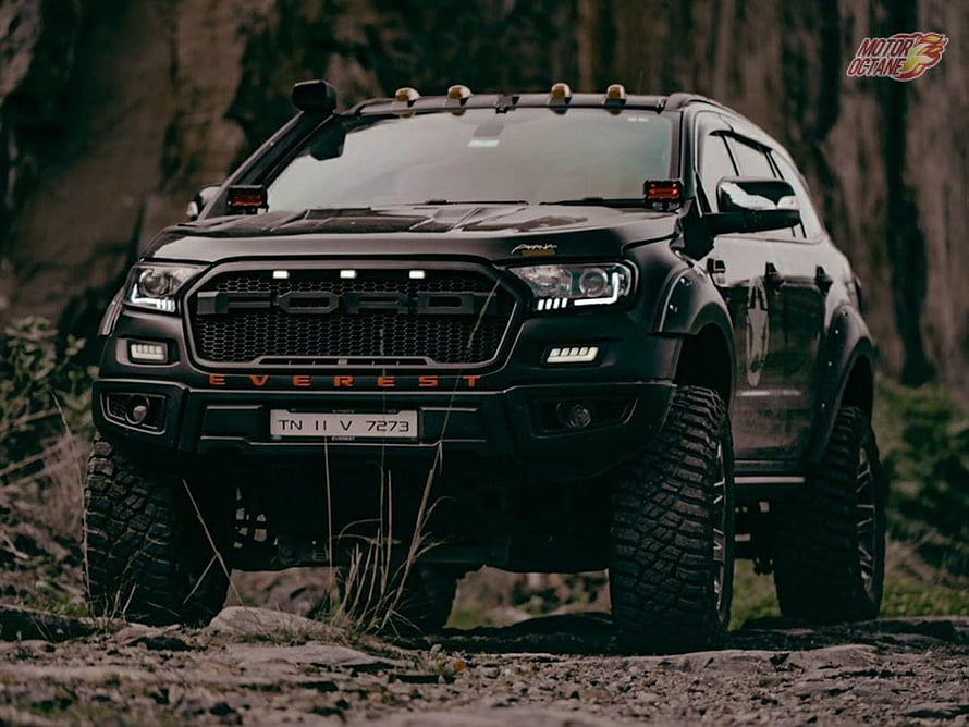 Black Ford Everest Off-Road SUV with Aggressive Custom Modifications and Large All-Terrain Tires HD wallpaper