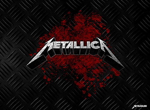 Metallica Band Logo on Black Diamond Plate with Red Paint Splatter HD wallpaper