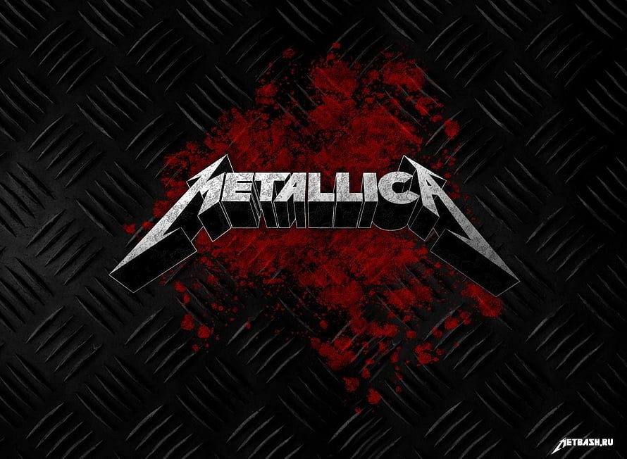 Metallica Band Logo on Black Diamond Plate with Red Paint Splatter HD wallpaper