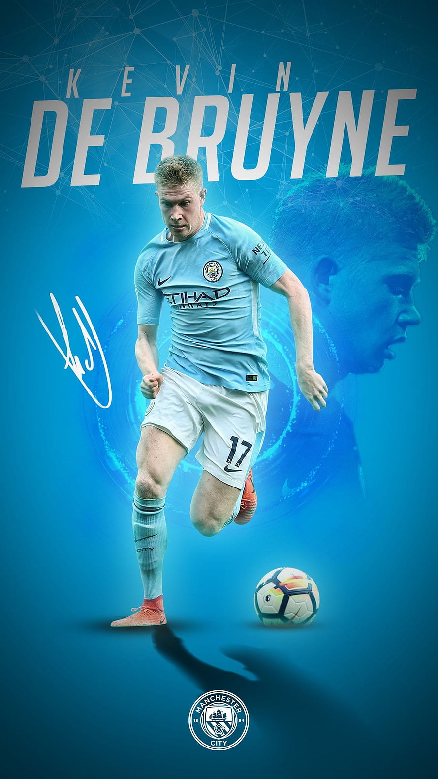 Kevin De Bruyne in Manchester City Sky Blue Kit Dribbling Soccer Ball HD phone wallpaper
