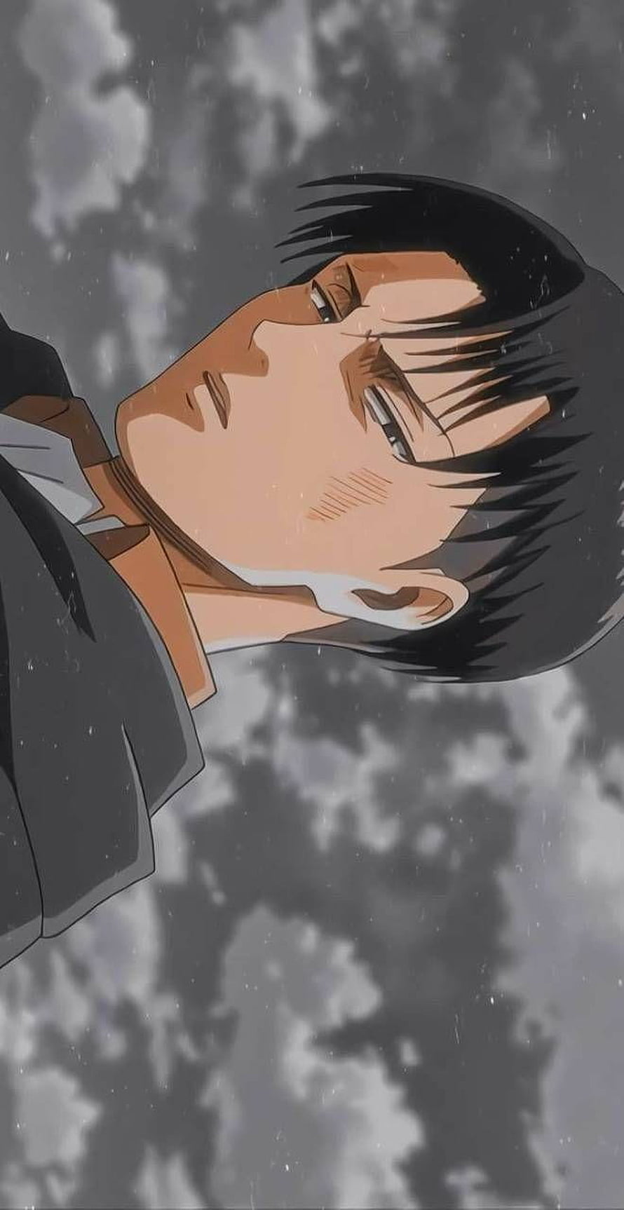 Levi Ackerman Anime Portrait Under Stormy Grey Clouds HD phone wallpaper
