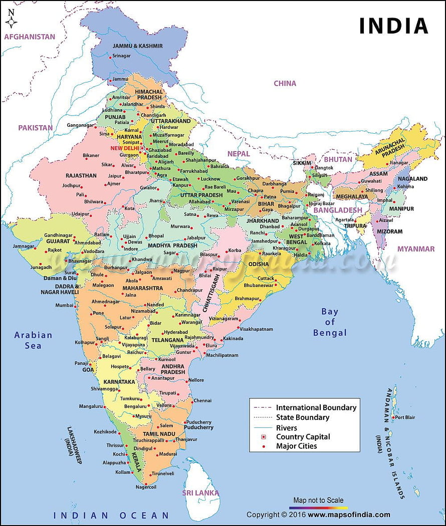 Detailed Political Map of India Showing All States, Capitals, and Major Cities HD phone wallpaper