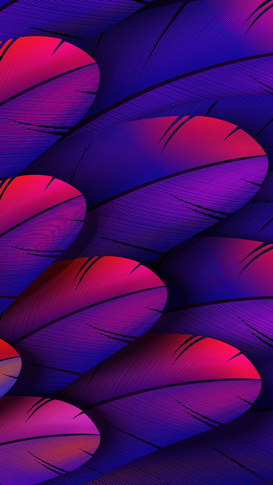 Vibrant Abstract Feathers in Neon Purple and Pink Gradient Digital Art HD phone wallpaper