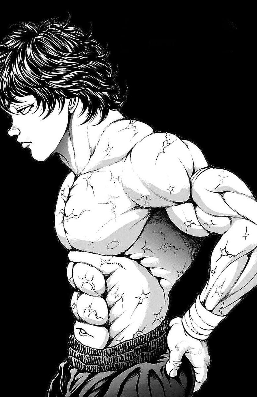 Baki Hanma Black and White Manga Illustration of Muscular Fighter HD phone wallpaper