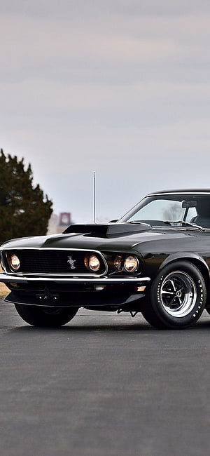 Black 1970 Ford Mustang Boss 429 Classic Muscle Car Front View HD phone wallpaper