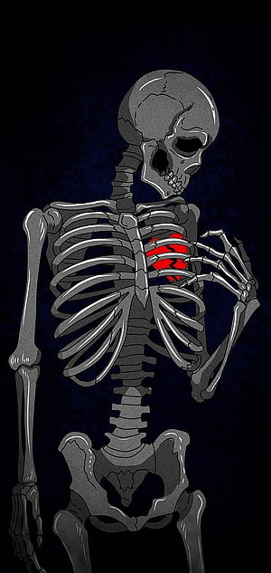 Emo Skeleton Holding Broken Red Heart Against Dark Background HD phone wallpaper