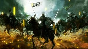 Khalid ibn al Walid Leading Cavalry Charge in Epic Historical Battle Scene HD wallpaper
