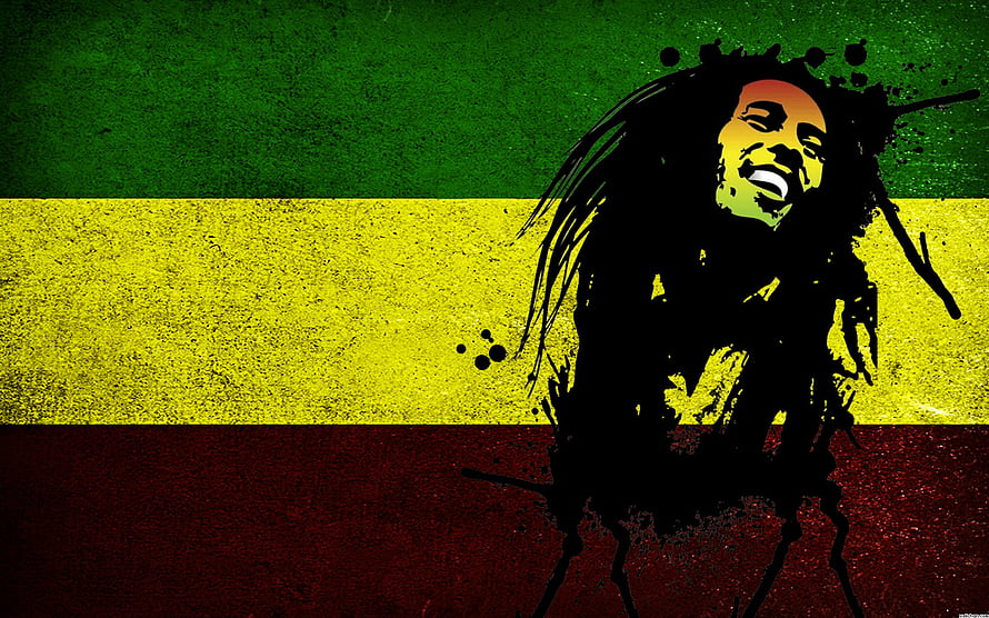 Rastafari silhouette with dreadlocks against a green yellow and red flag background HD wallpaper