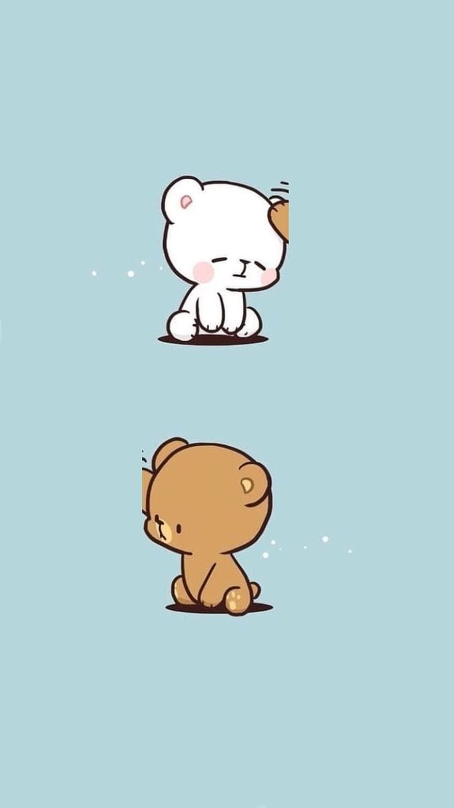 Cute Kawaii Bear Duo Sitting on Light Blue Background HD phone wallpaper