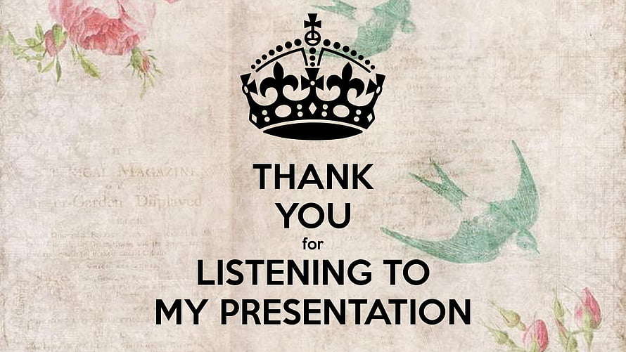 Elegant Crown Thank You Presentation Slide with Vintage Floral and Bird Illustrations HD wallpaper