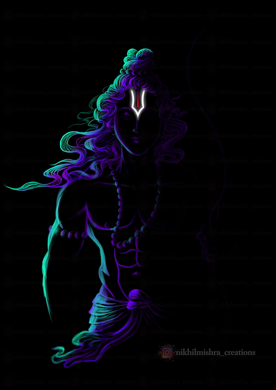 Lord Rama Digital Artwork with Neon Glow and Flowing Hair HD phone wallpaper