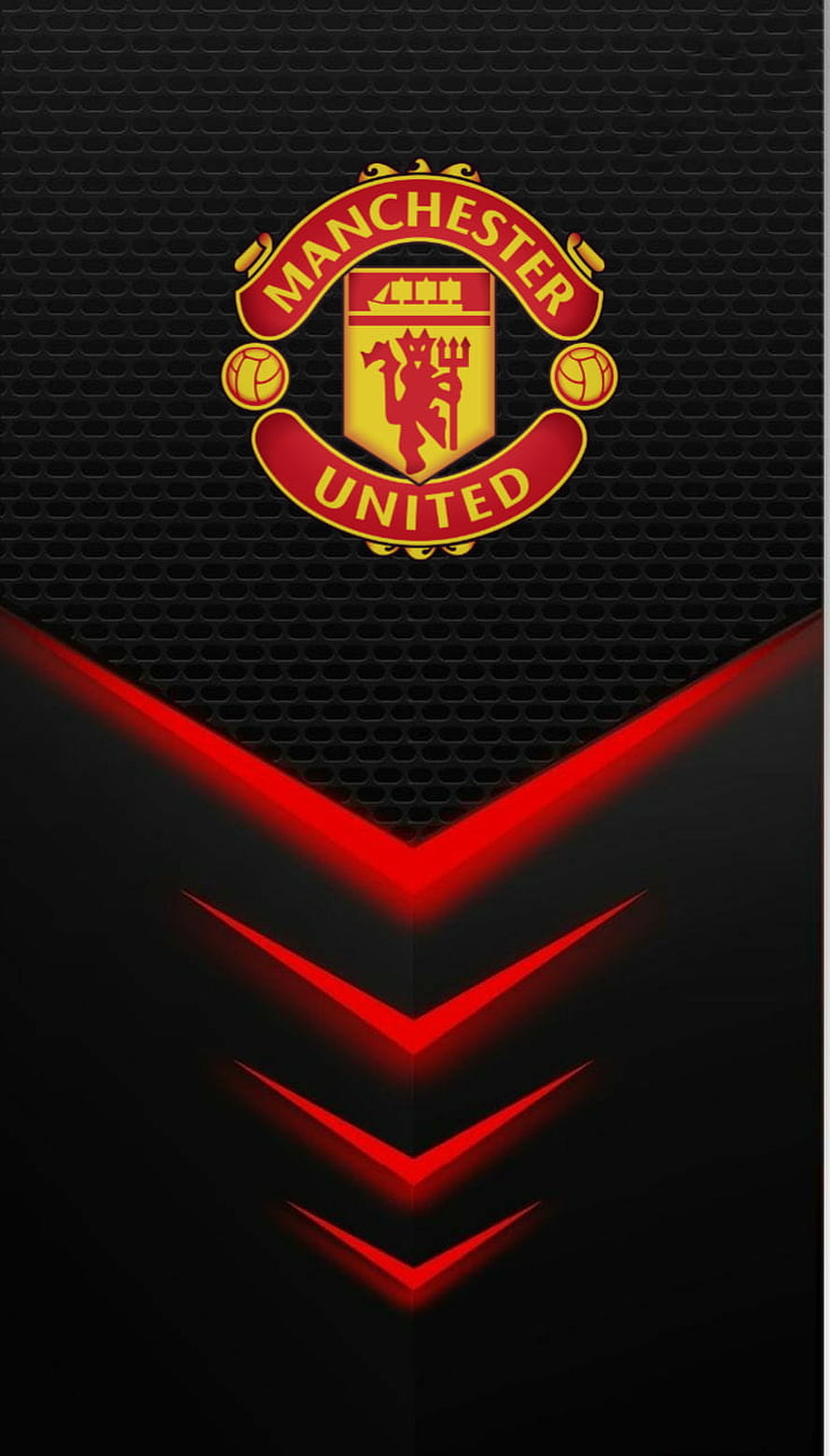 Manchester United Club Crest on Black Mesh with Red Chevron Accents HD phone wallpaper
