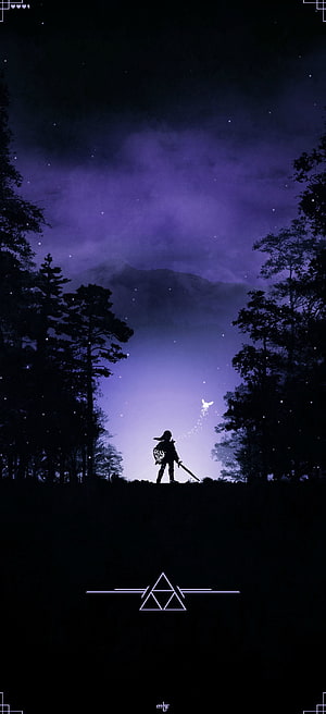 Zelda Twilight Princess Silhouette Standing in Misty Forest Under Starry Night Sky HD phone wallpaper