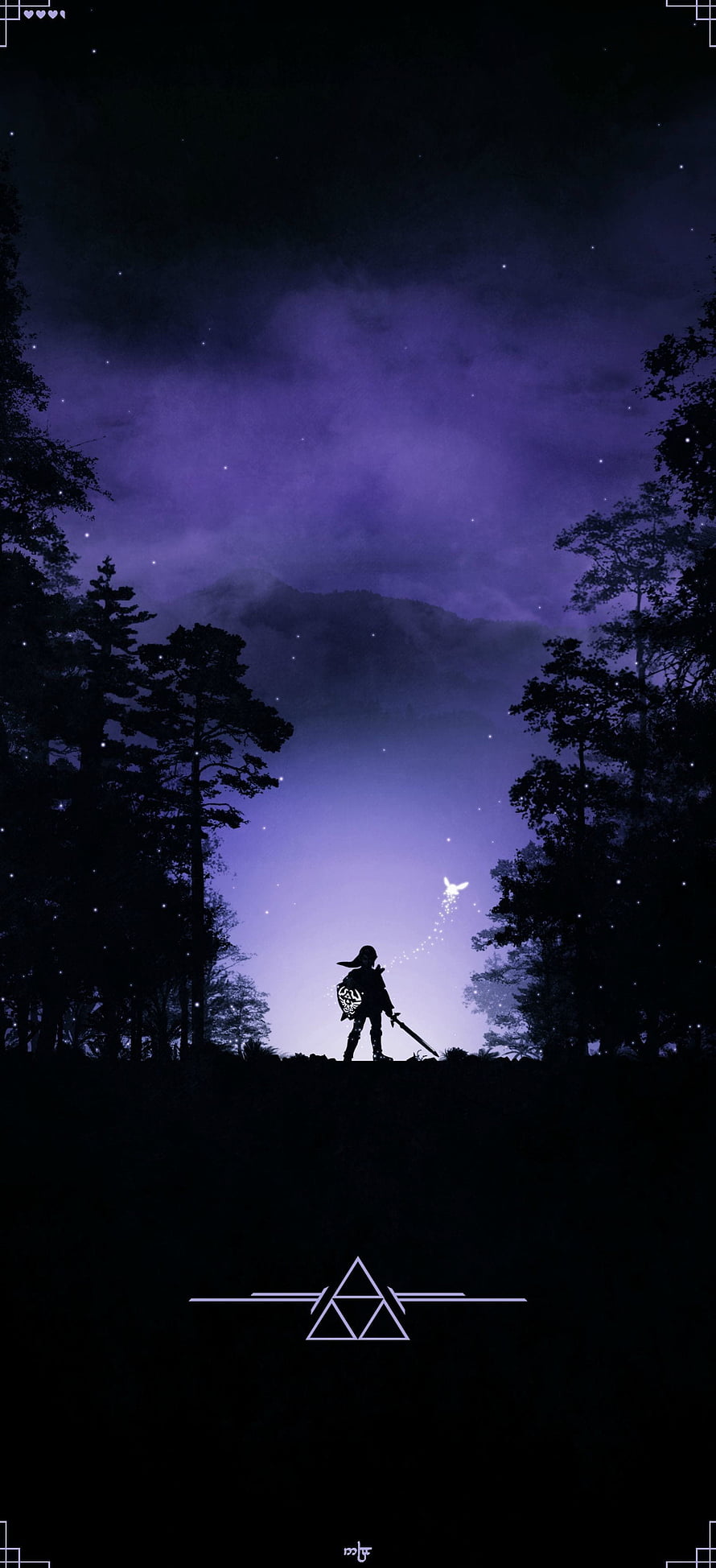 Zelda Twilight Princess Silhouette Standing in Misty Forest Under Starry Night Sky HD phone wallpaper