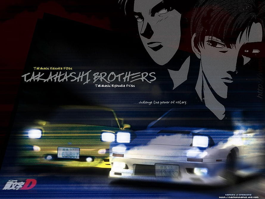 Initial D Takahashi Brothers Keisuke and Ryo driving Mazda RX-7 and FD3S at night HD wallpaper