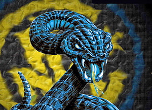 King Cobra Snake with Glowing Eyes and Open Mouth in Dark Fantasy Style HD wallpaper