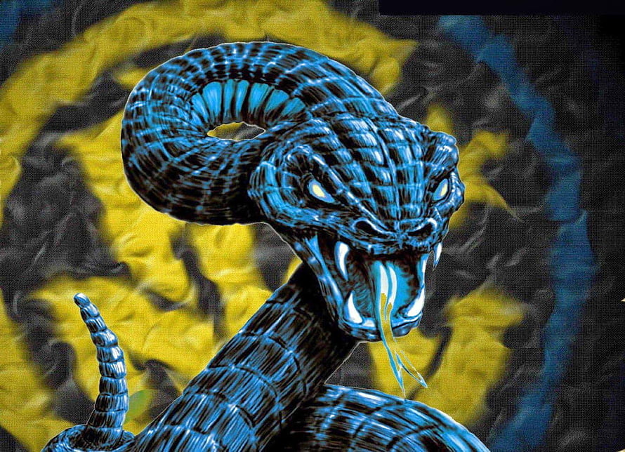King Cobra Snake with Glowing Eyes and Open Mouth in Dark Fantasy Style HD wallpaper