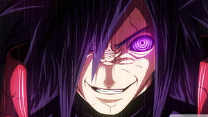Madara Uchiha Anime Character Close-Up With Purple Sharingan Eyes HD wallpaper