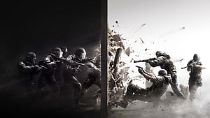 Rainbow Six Siege Tactical Breach Artwork with Split Screen Combat Scene HD wallpaper