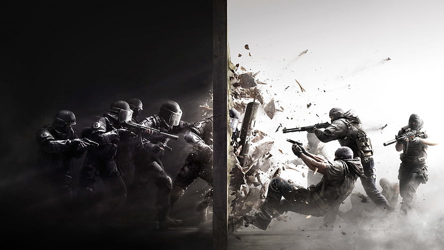 Rainbow Six Siege Tactical Breach Artwork with Split Screen Combat Scene HD wallpaper