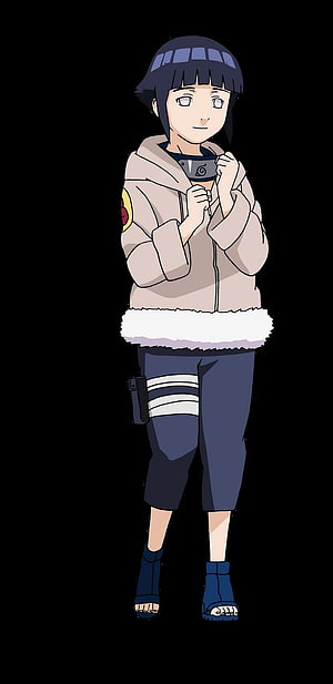 Hinata Hyuga Anime Character Full Body Illustration in Winter Hoodie HD phone wallpaper