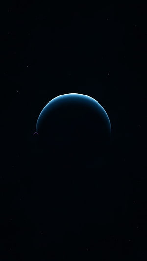 Minimalist Blue Planet with Small Moon Against Deep Black Space Background HD phone wallpaper