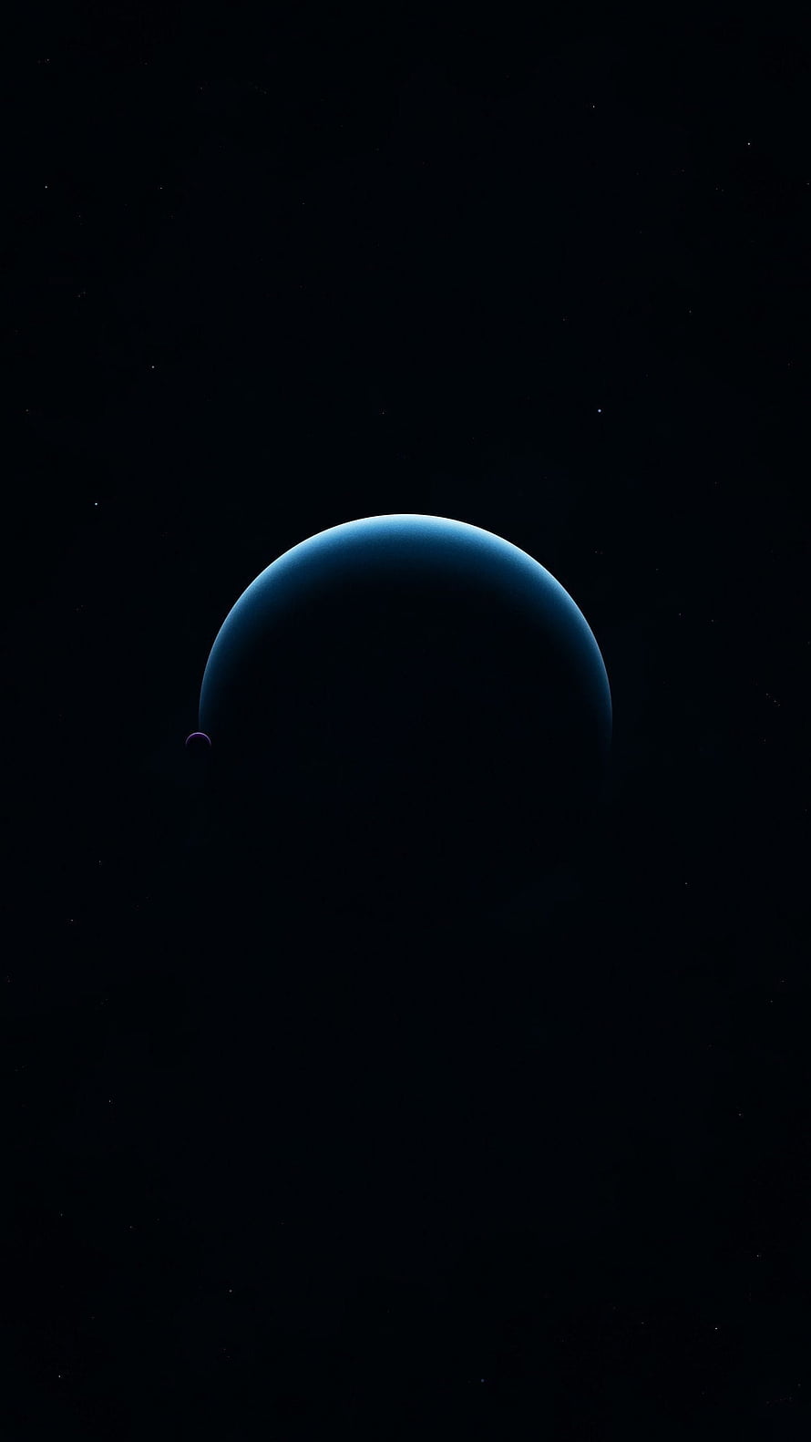 Minimalist Blue Planet with Small Moon Against Deep Black Space Background HD phone wallpaper