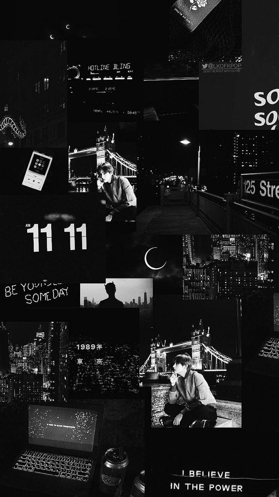 Moody Black and White Night City Collage with Tower Bridge and Laptop HD phone wallpaper