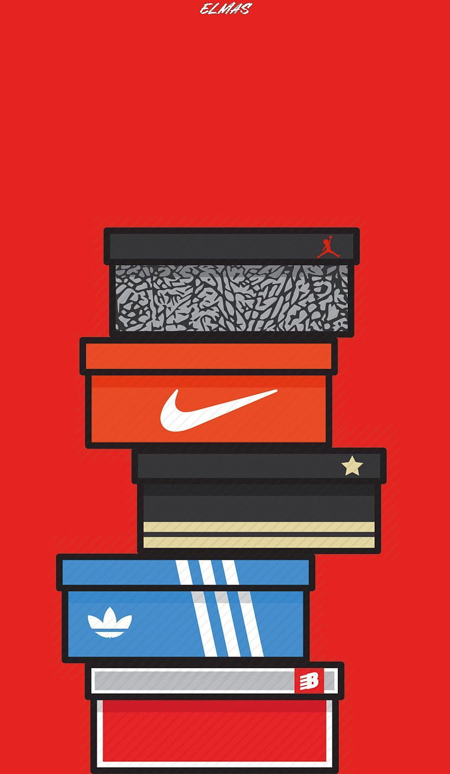 Stacked Sneaker Brand Shoe Boxes Minimalist Vector Illustration on Red Background HD phone wallpaper
